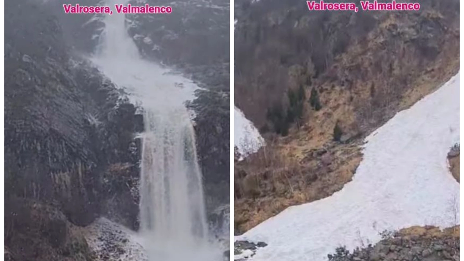 Valanga in Valrosera, Valmalenco (Frame video Instagram)