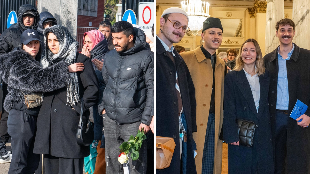 La famiglia e gli amici di Ramy Elgaml, il ragazzo di 19 anni morto dopo un inseguimento coi carabinieri. A destra, i giovani studenti alla primina della Scala
