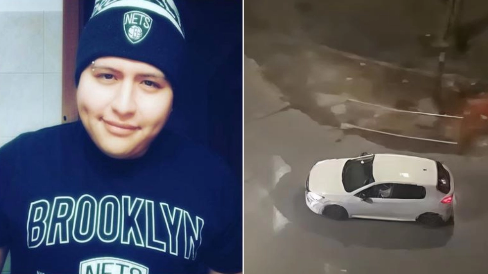 Alexander Reyes morto dopo essere stato investito da un'auto a Pioltello. A destra la vettura bianca ripresa dalle telecamere di videosorveglianza