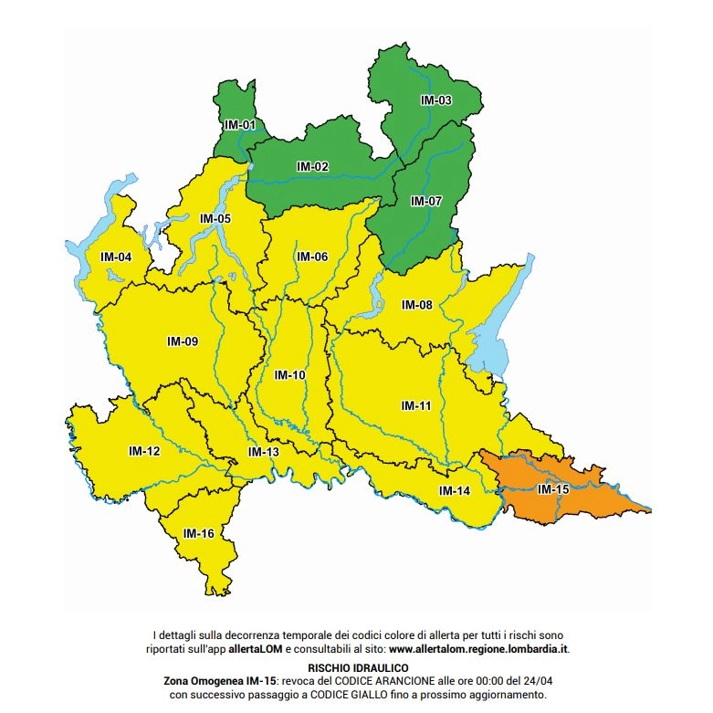 Lombardia, allerta gialla per rischio idrogeologico e temporali