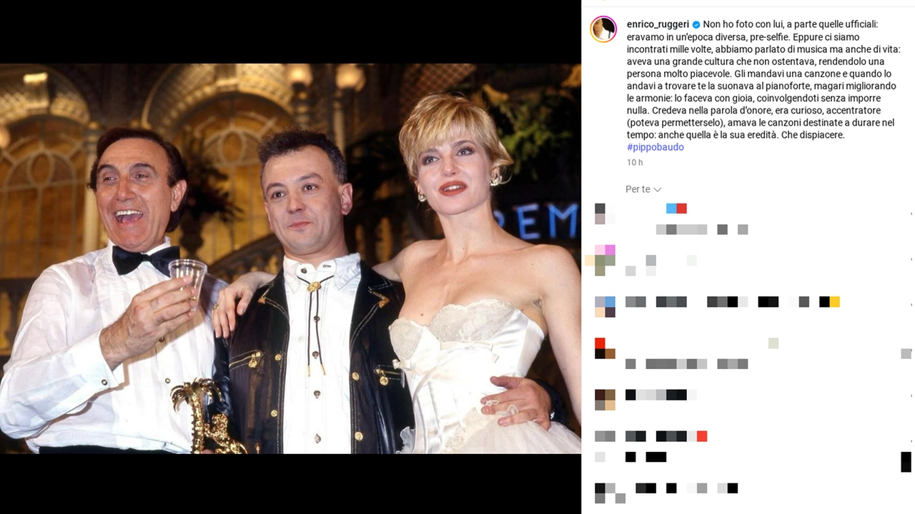 Il post Instagram di Enrico Ruggeri dedicato a Pippo Baudo