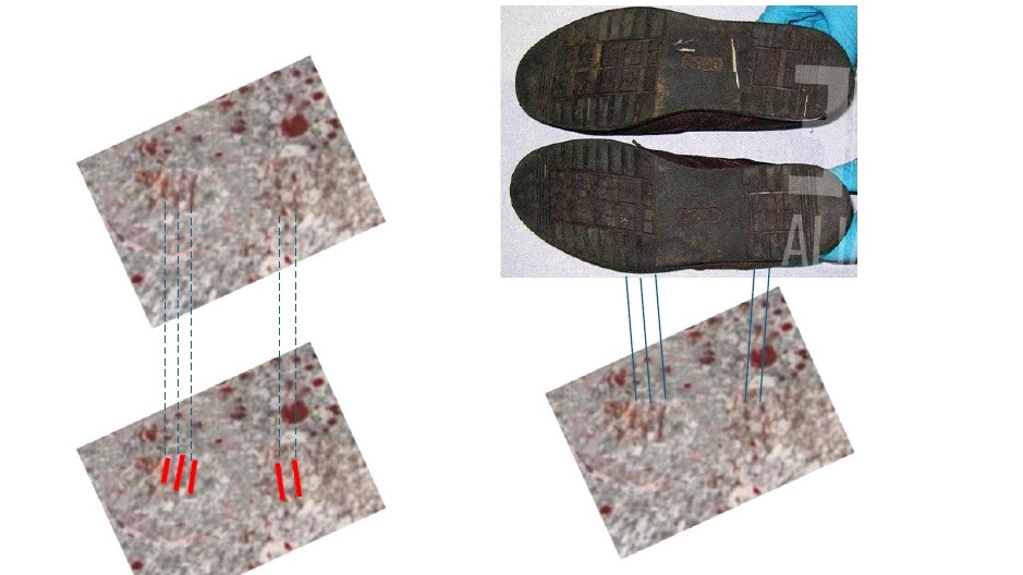 Il confronto tra la suola della scarpa e la traccia di sangue sul pavimento di casa Poggi