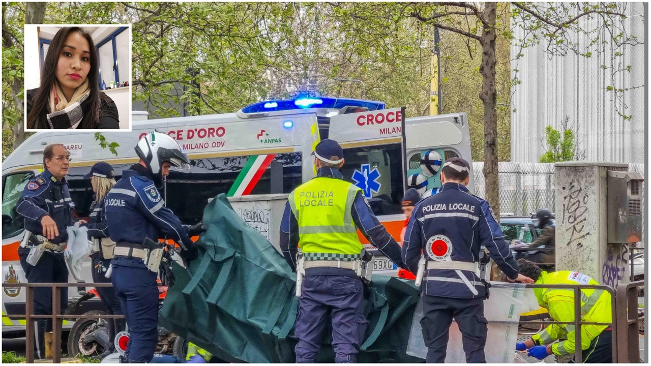 Operatori Areu e polizia locale soccorrono la donna (Fasani); nel riquadro, Maricela Rivas Hernandez Operatori Areu e polizia locale soccorrono la donna (Fasani); nel riquadro, Maricela Rivas Hernandez