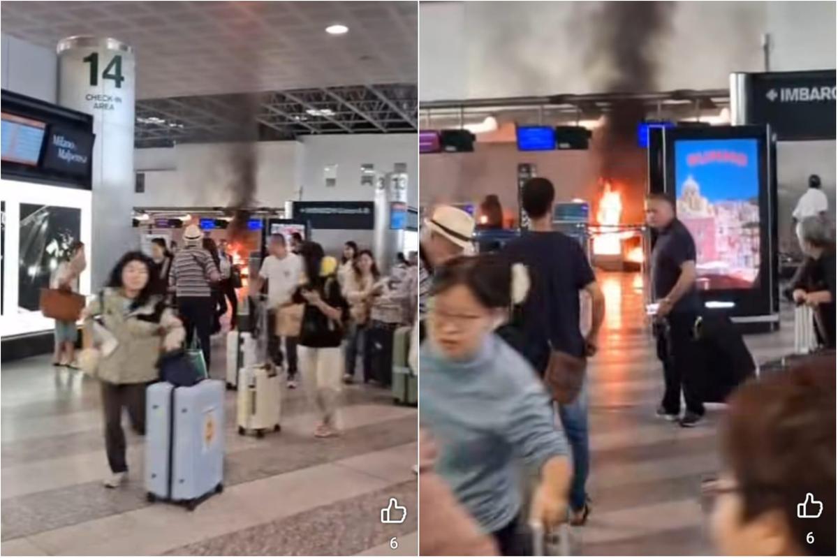 paura all8217aeroporto di malpensa un uomo armato di martello devasta i monitor del check in e appicca un incendio