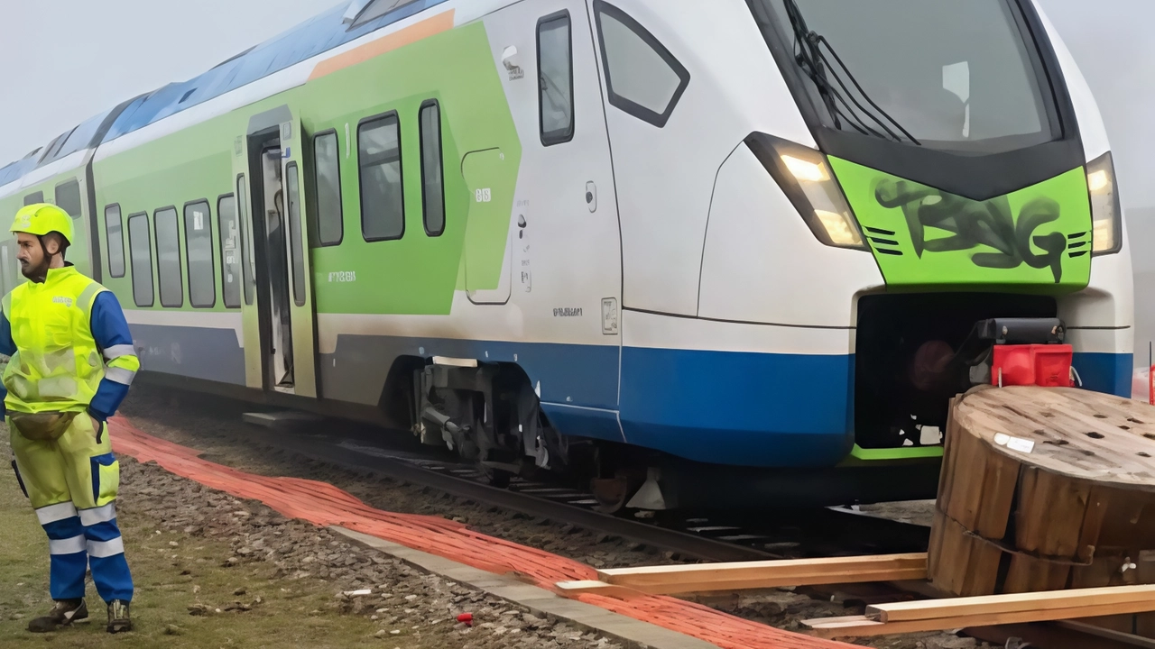 Il regionale numero 10663, partito da Vercelli e atteso a Pavia alle 7.30 con davanti la bobina da cantiere abbandonata lungo i binari C’è stato un urto, ma il mezzo non ha riportato danni Nessun problema per i passeggeri che si trovavano a bordo Il regionale numero 10663, partito da Vercelli e atteso a Pavia alle 7.30 con davanti la bobina da cantiere abbandonata lungo i binari C’è stato un urto, ma il mezzo non ha riportato danni Nessun problema per i passeggeri che si trovavano a bordo