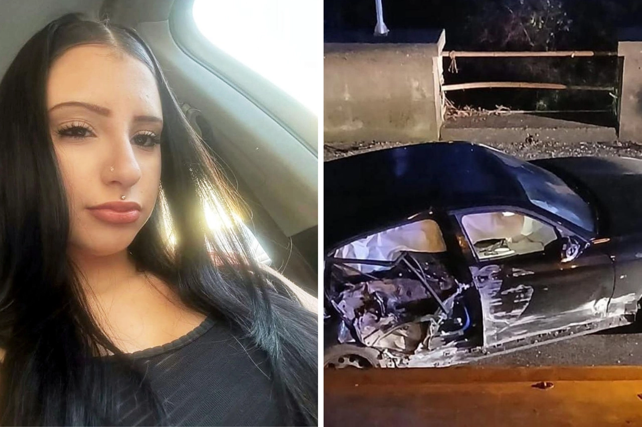 Jennifer Alcani, morta a 13 anni nello schianto. A destra, l'auto su cui viaggiava