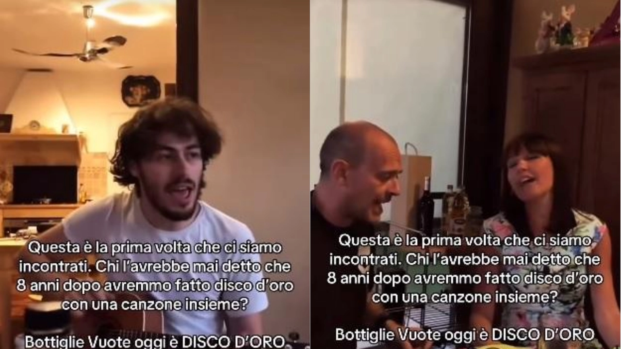 Due frame del video postato su Instagram @pinguini_tattici_nucleari e il primo incontro con Max Pezzali