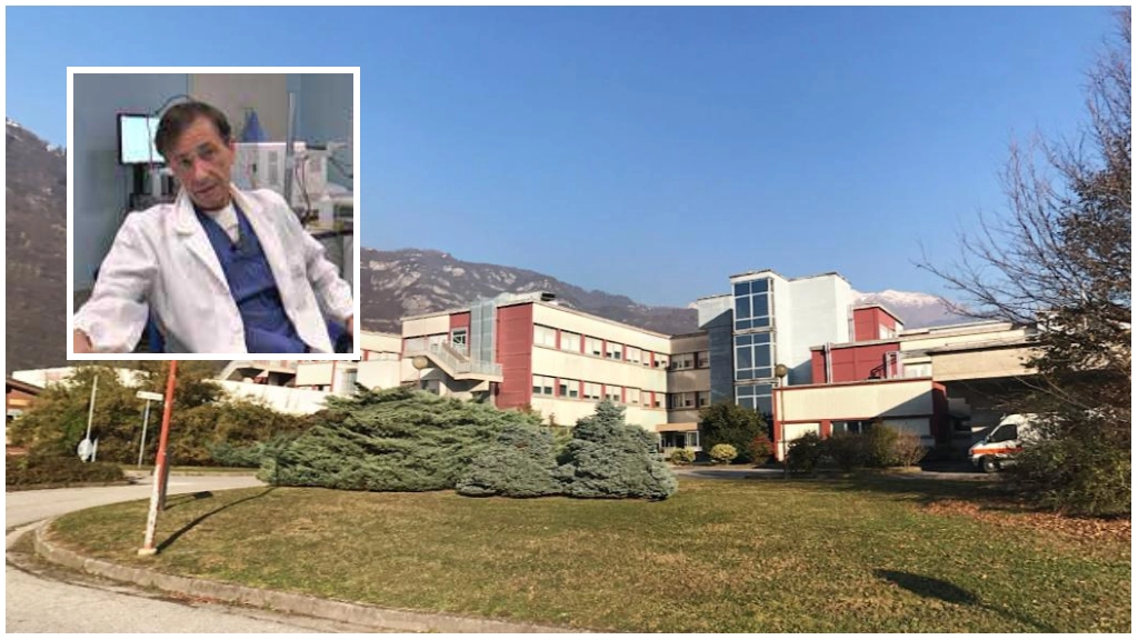 L'ospedale di Esine; nel riquadro, Giovanni Mazzoli L'ospedale di Esine; nel riquadro, Giovanni Mazzoli