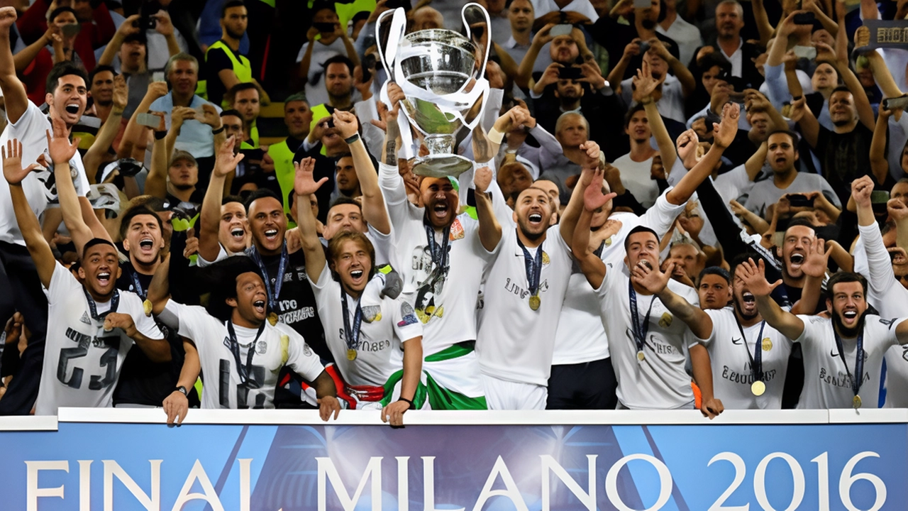 Il Real Madrid esulta dopo la finale di Champions del 2016: è l’ultima finalissima ospitata dal Meazza Il Real Madrid esulta dopo la finale di Champions del 2016: è l’ultima finalissima ospitata dal Meazza