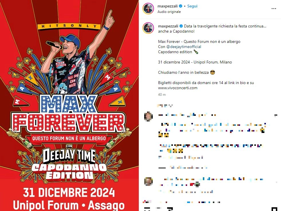 Max Pezzali, concerto anche a Capodanno (Foto profilo Instagram)