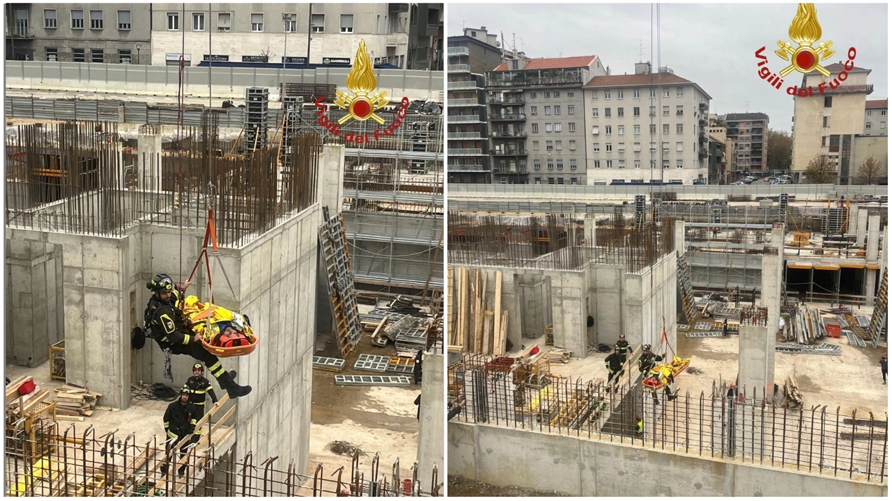 L'intervento dei vigili del fuoco per soccorrere l'operaio 38enne ferito nel cantiere di viale Molise
