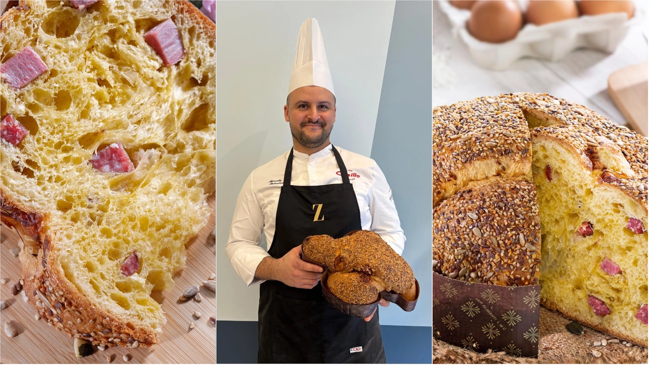 Marcello Salvadori, fondatore di Ziva Pasticceria, mostra la Colomba Salata