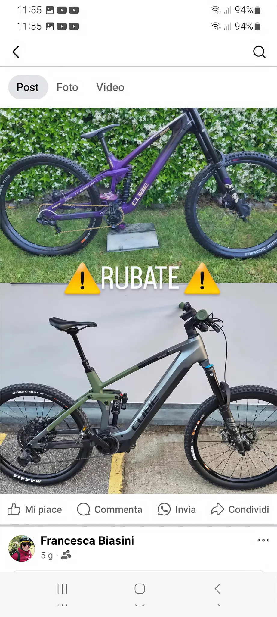 Rubate due bici di marca fissate sull’auto