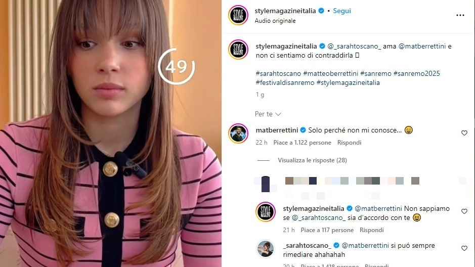Sarah Toscano parla di Matteo Berrettini e lui risponde (Foto Instagram StylemgazineItalia)
