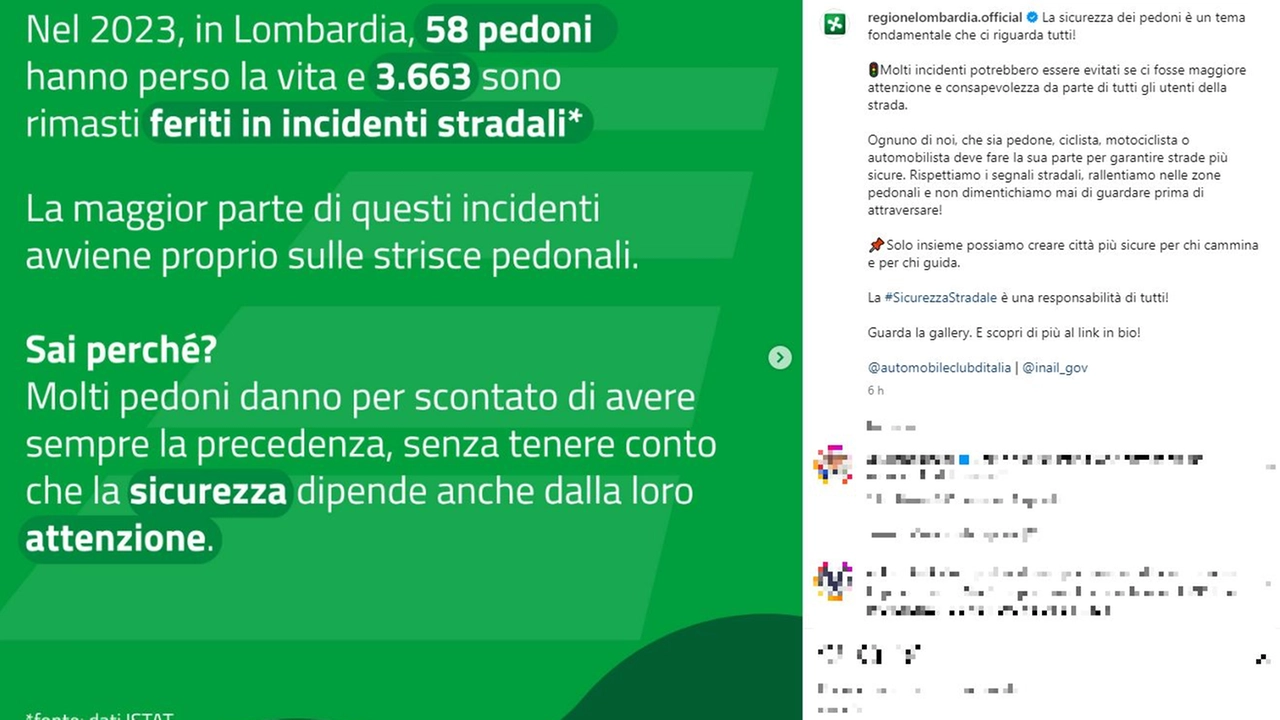 Il post di Regione Lombardia sul profilo ufficiale Instagram
