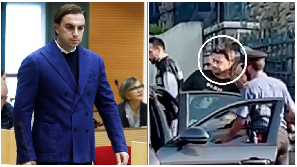 Giacomo Bozzoli in aula; a destra, il giorno dell'arresto dopo la fuga