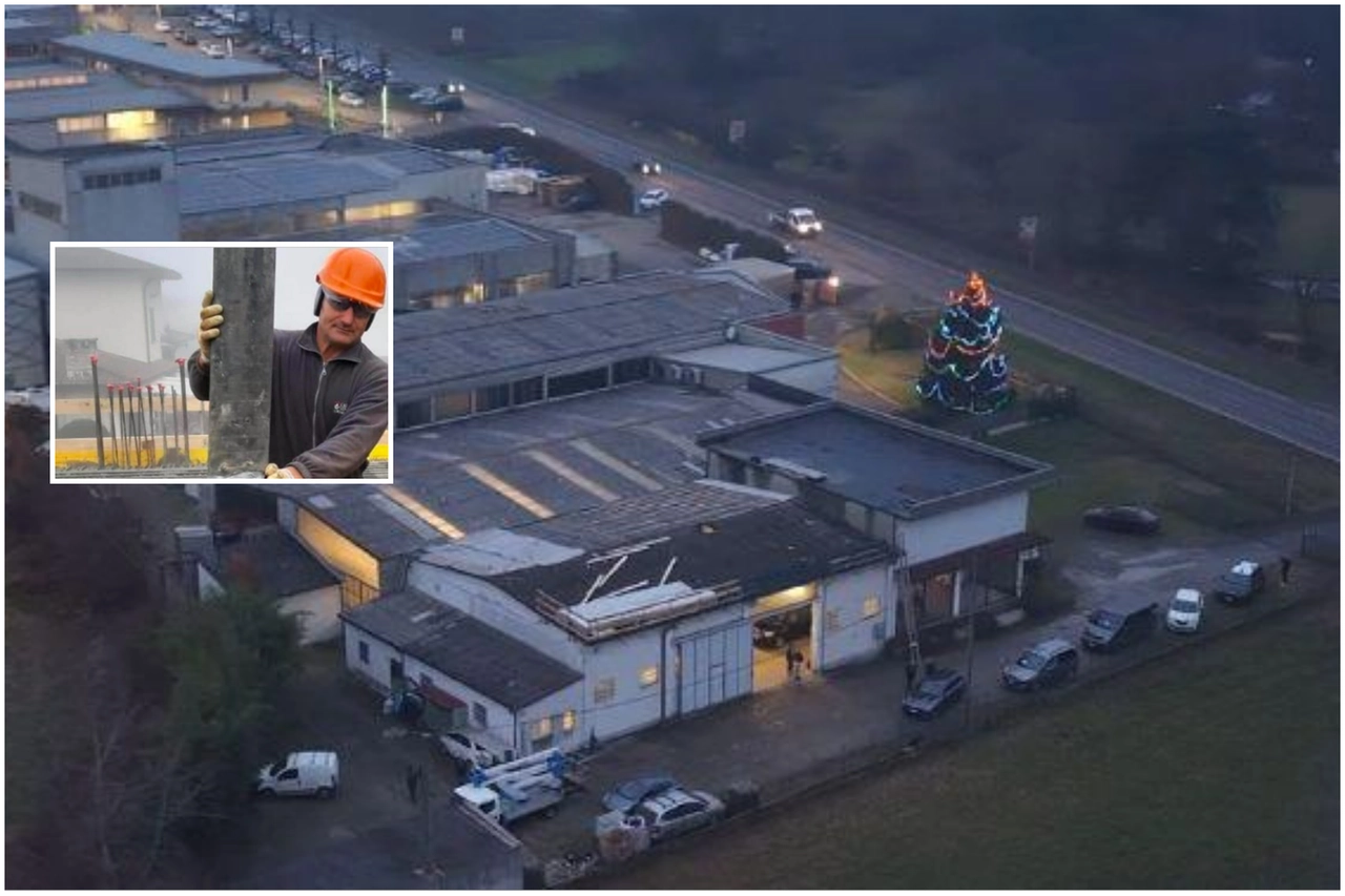 Carmelo Longhitano (nel riquadro) ha perso la vita mentre stava effettuando un intervento di ristrutturazione nella carrozzeria “Villa Nichetti e Pertusi” di viale Risorgimento a Trescore Cremasco (Frame video LocalTeam)
