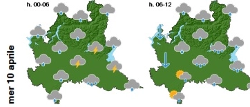 Previsioni meteo oggi mercoledì 10 aprile (bollettino Arpa Lombardia)