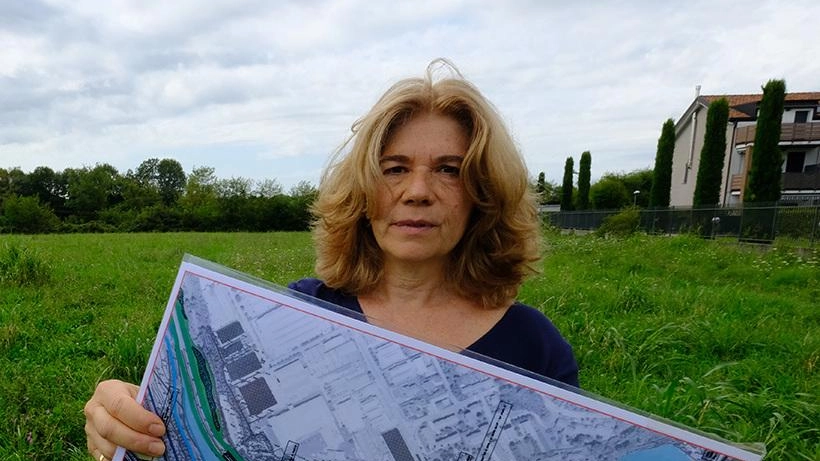 Una residente di Lesmo del Comitato “No Pedemontana“ mostra il tracciato della nuova autostrada in arrivo sul territorio Una residente di Lesmo del Comitato “No Pedemontana“ mostra il tracciato della nuova autostrada in arrivo sul territorio