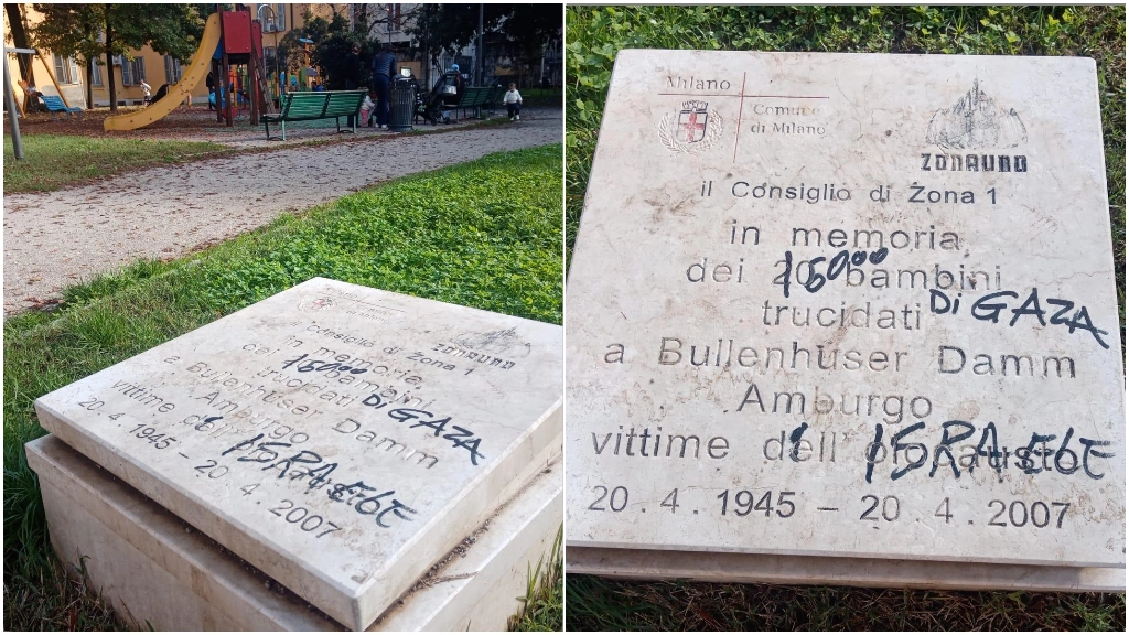 La lapide all'interno del Giardino della Guastalla vandalizzata La lapide all'interno del Giardino della Guastalla vandalizzata