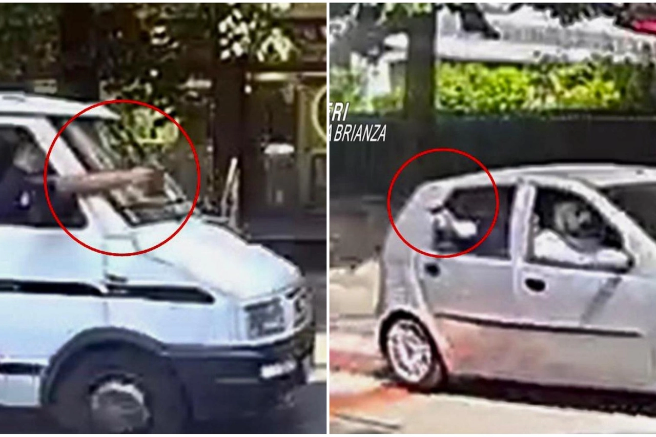 I frame forniti dai carabinieri di Monza mostrano gli spari partiti sia dalla Punto dei feriti sia dal furgone