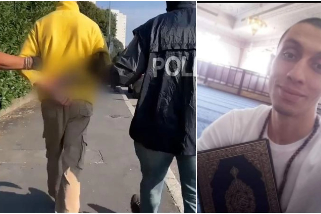 A sinistra, l'arresto. A destra, una foto di El Mahdi Tbitbi