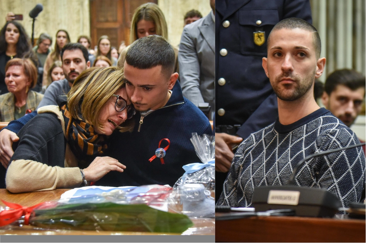 A sinistra la mamma e il fratello di Giulia Tramontano dopo la sentenza. A destra Alessandro Impagnatiello, condannato all'ergastolo