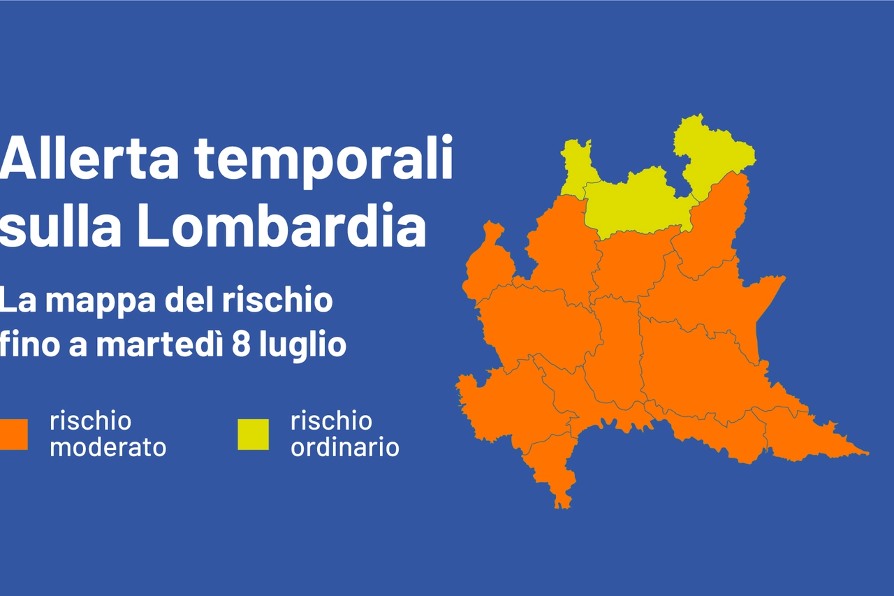 La mappa del rischio per la nuova allerta temporali sulla Lombardia