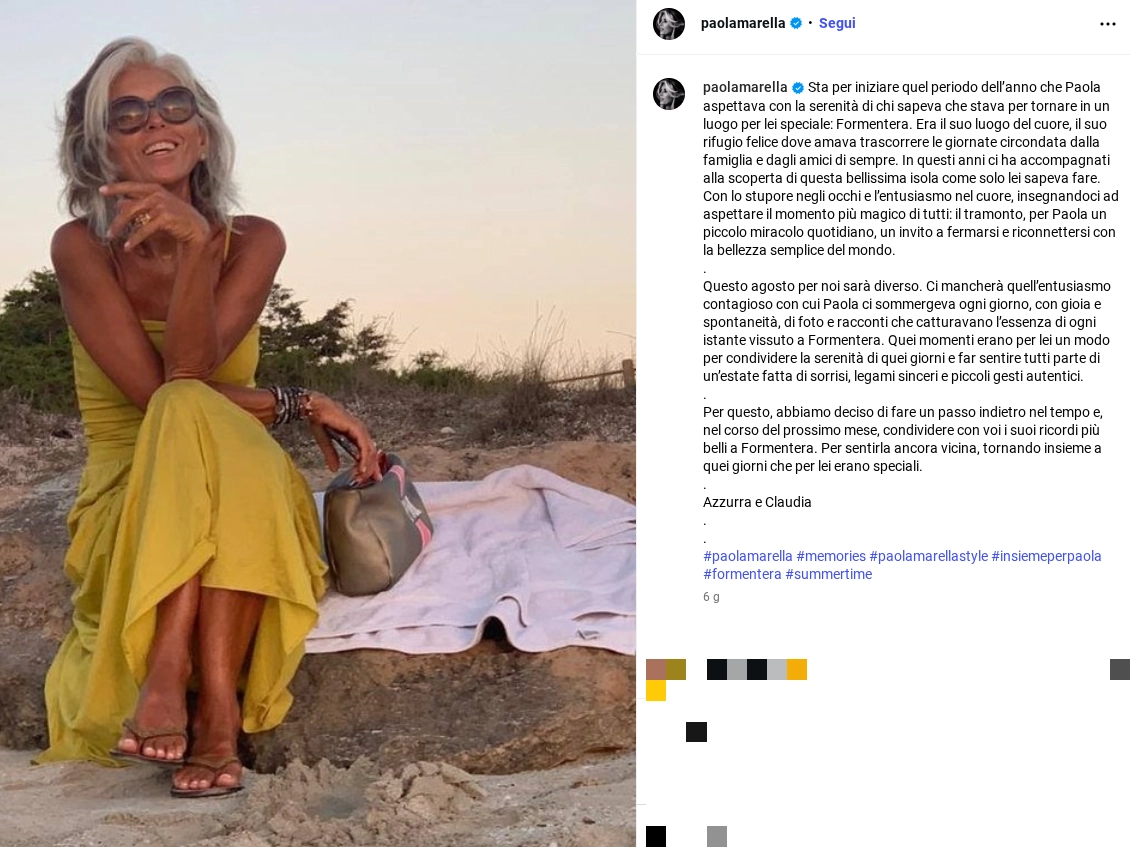 Paola Marella a Formentera, un post Instagram ricorda l'architetto e volto tv