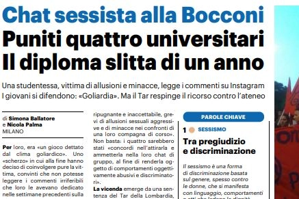 La pagina de Il Giorno in cui si diede notizia della sentenza del Tar
