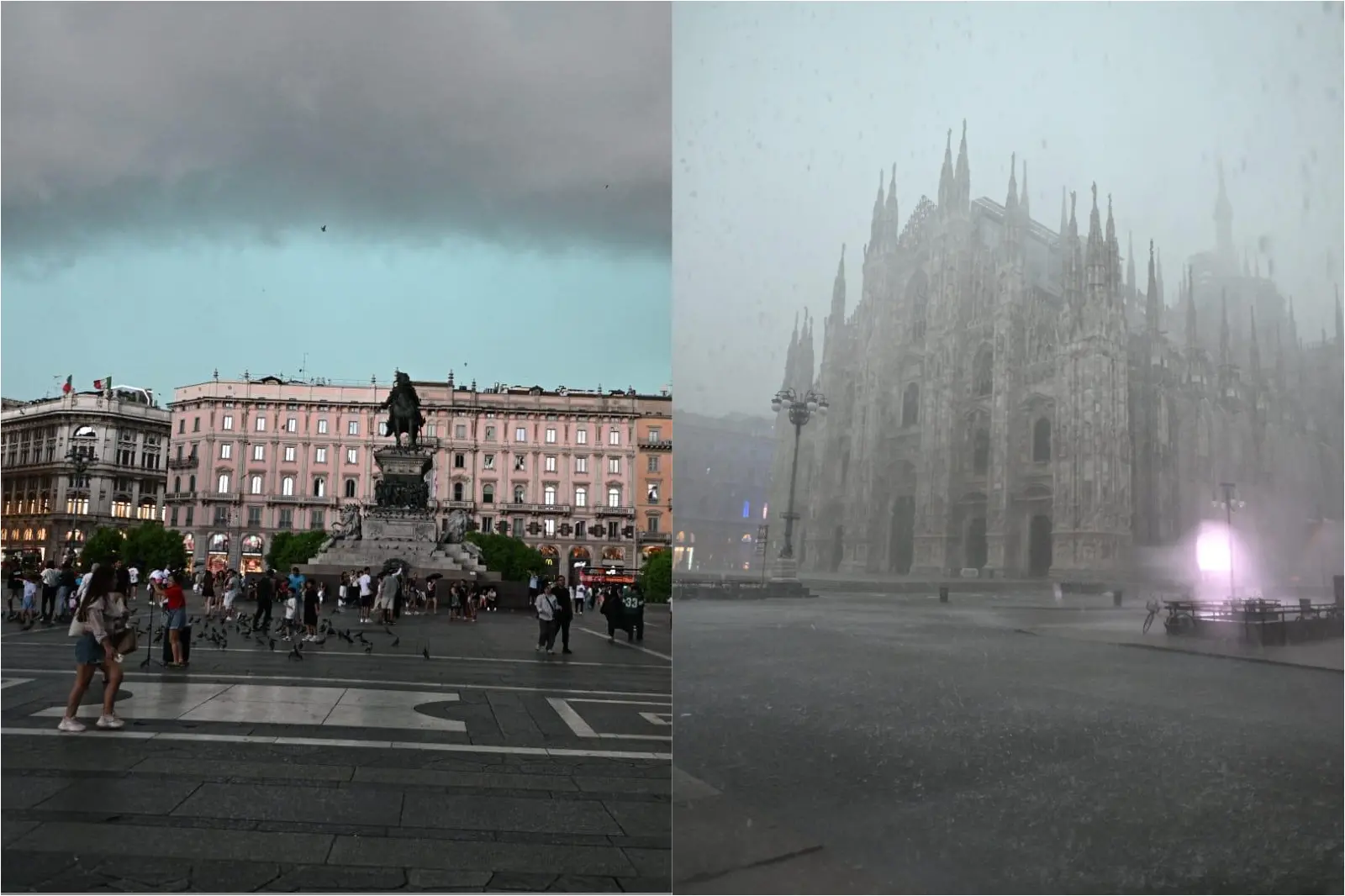Bomba d’acqua su Milano: nubifragio con raffiche di vento e fulmini. Prima il cielo nero, poi in pochi istanti la tempesta