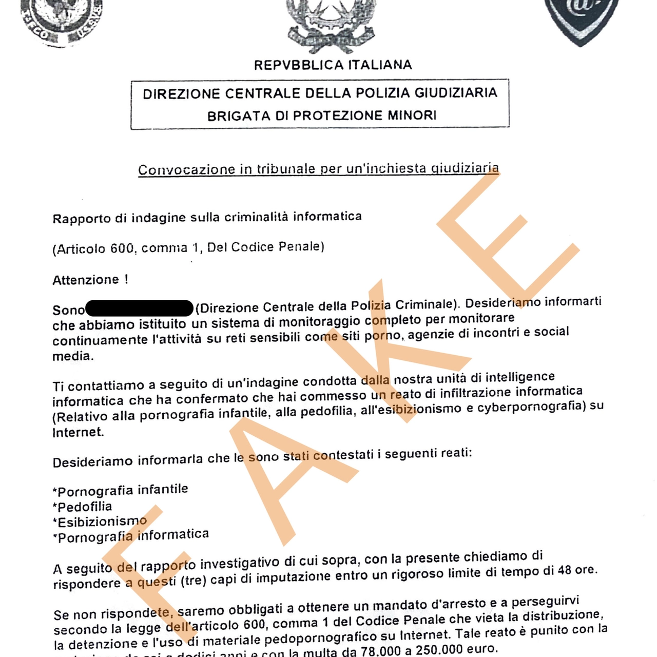 Il finto atto giudiziario con cui la banda estorceva denaro