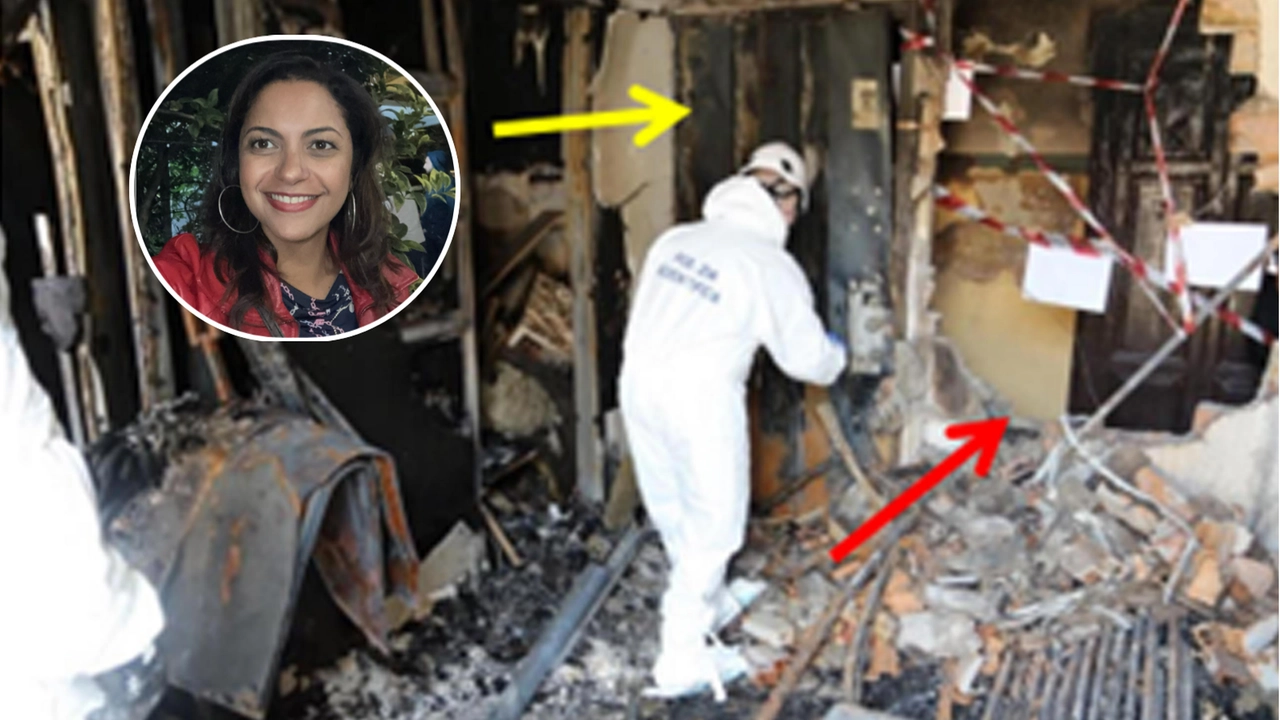 Rilievi nell’appartamento devastato dalle fiamme. Nel riquadro, la vittima Sueli Leal Barbosa Rilievi nell’appartamento devastato dalle fiamme. Nel riquadro, la vittima Sueli Leal Barbosa