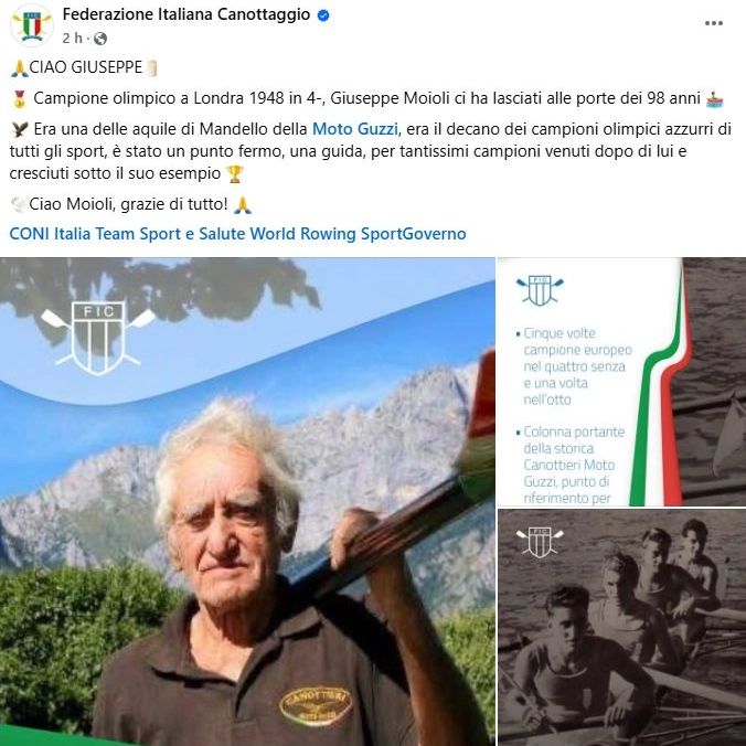 Il post Facebook della Federazione Italiana di Canottaggio