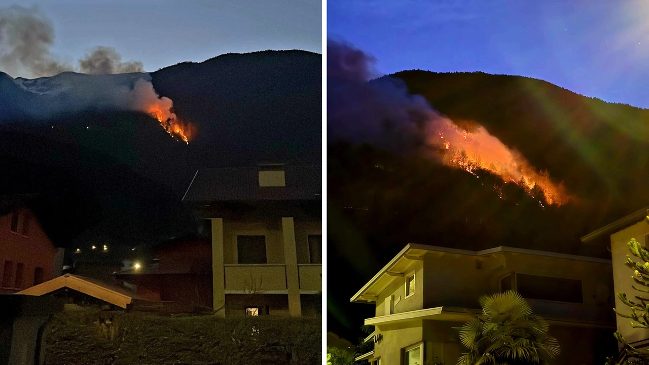 Il rogo si è scatenato nel tardo pomeriggio nella località Frai della frazione di Loritto a Malonno, in alta Valle Camonica (Foto/Armando Simonini e Reber Fabbrici) Il rogo si è scatenato nel tardo pomeriggio nella località Frai della frazione di Loritto a Malonno, in alta Valle Camonica (Foto/Armando Simonini e Reber Fabbrici)