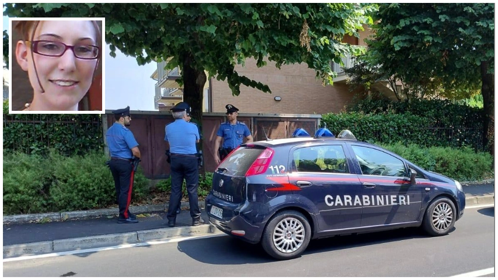 Terno d'Isola, i carabinieri sul luogo dell'omicidio e, nel riquadro, la vittima Sharon Verzeni