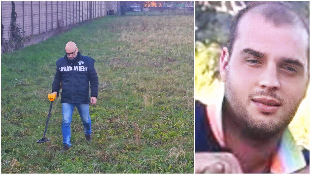 La ricerca dell'arma del delitto; a destra, la vittima, Roberto Guerrisi La ricerca dell'arma del delitto; a destra, la vittima, Roberto Guerrisi