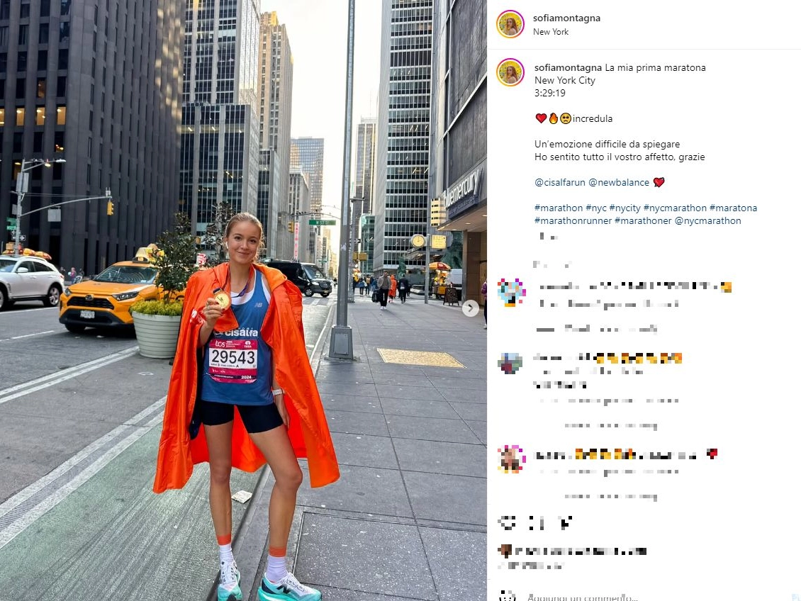 Sofia Montagna e il post Instagram dopo la maratona di New York