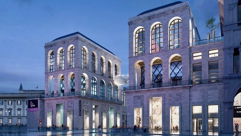 Un rendering del raddoppio del Museo del Novecento con tanto di passerella trasparente tra i due Arengari in Piazza Duomo Un rendering del raddoppio del Museo del Novecento con tanto di passerella trasparente tra i due Arengari in Piazza Duomo