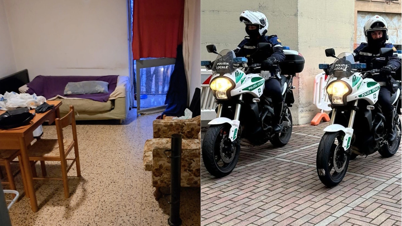 L'appartamento occupato abusivamente e gli agenti del nucleo motociclisti L'appartamento occupato abusivamente e gli agenti del nucleo motociclisti