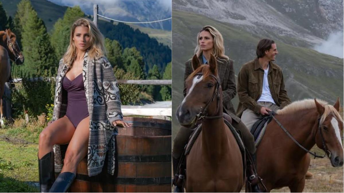Michelle Hunziker in versione cow girl insieme a Yann Sommer a St. Moritz Michelle Hunziker in versione cow girl insieme a Yann Sommer a St. Moritz