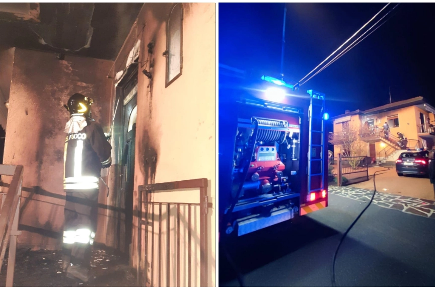 Due immagini dell'intervento dei vigili del fuoco
