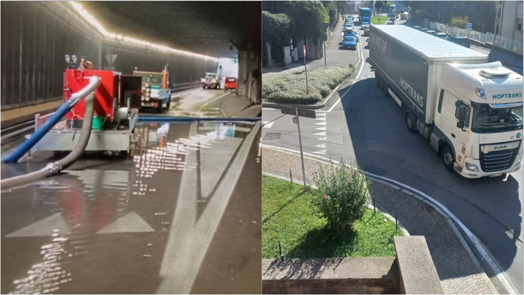 Lecco, la galleria allagata e i Tir in città Lecco, la galleria allagata e i Tir in città