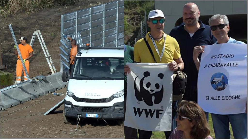 Gli ambientalisti e l'area transennata a San Donato dove dovrebbe sorgere lo stadio Gli ambientalisti e l'area transennata a San Donato dove dovrebbe sorgere lo stadio
