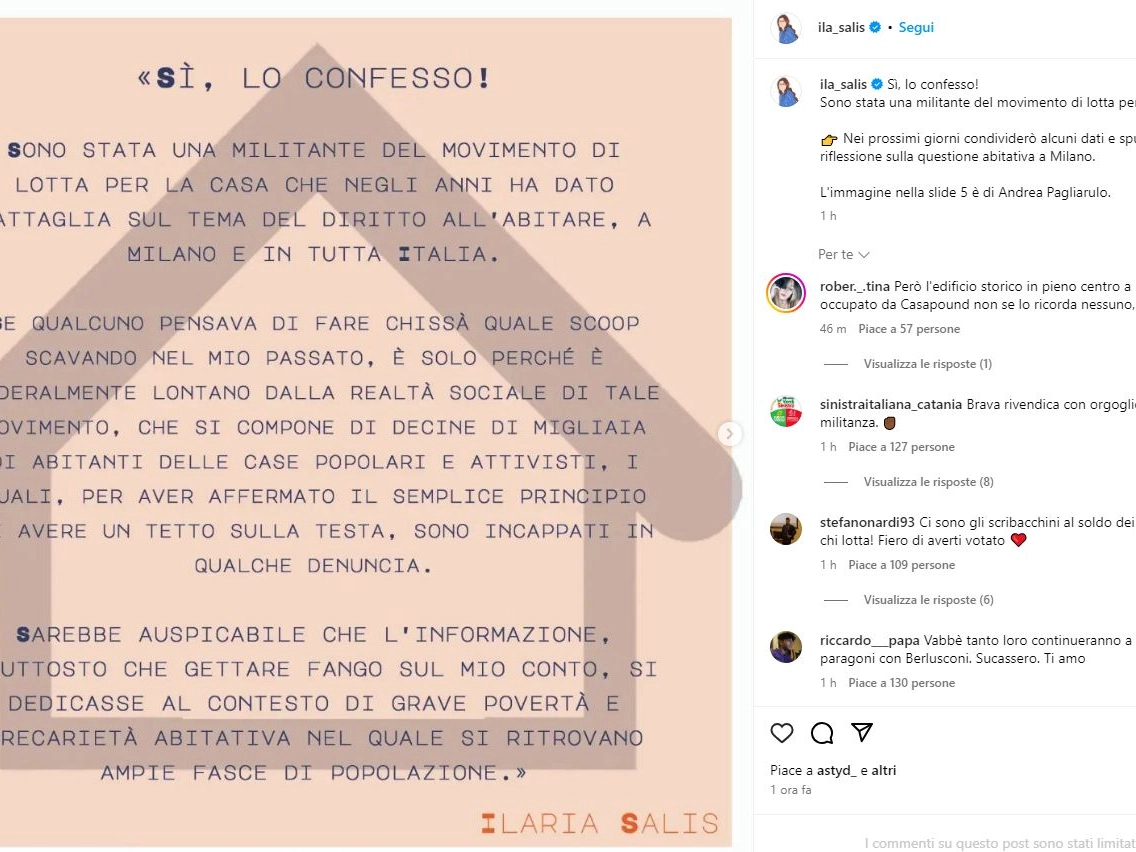Il post Instagram di Ilaria Salis