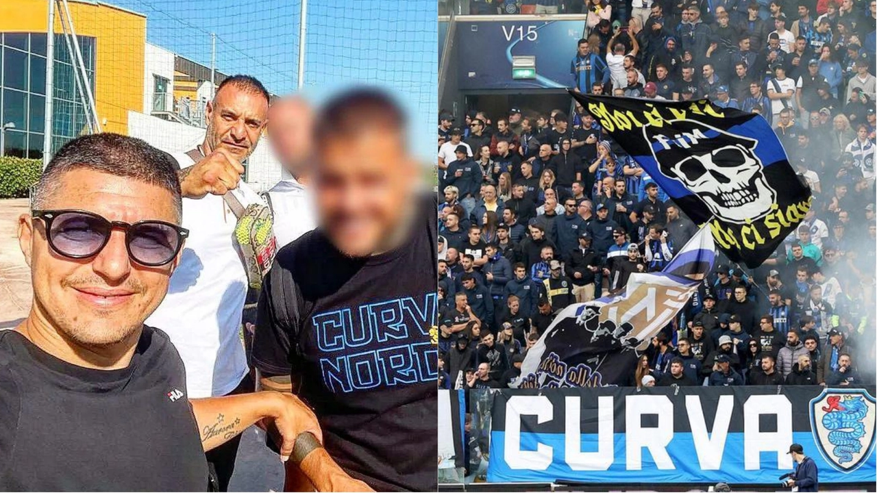Da sinistra Antonio Bellocco, Andrea Beretta e la Curva Nord interista