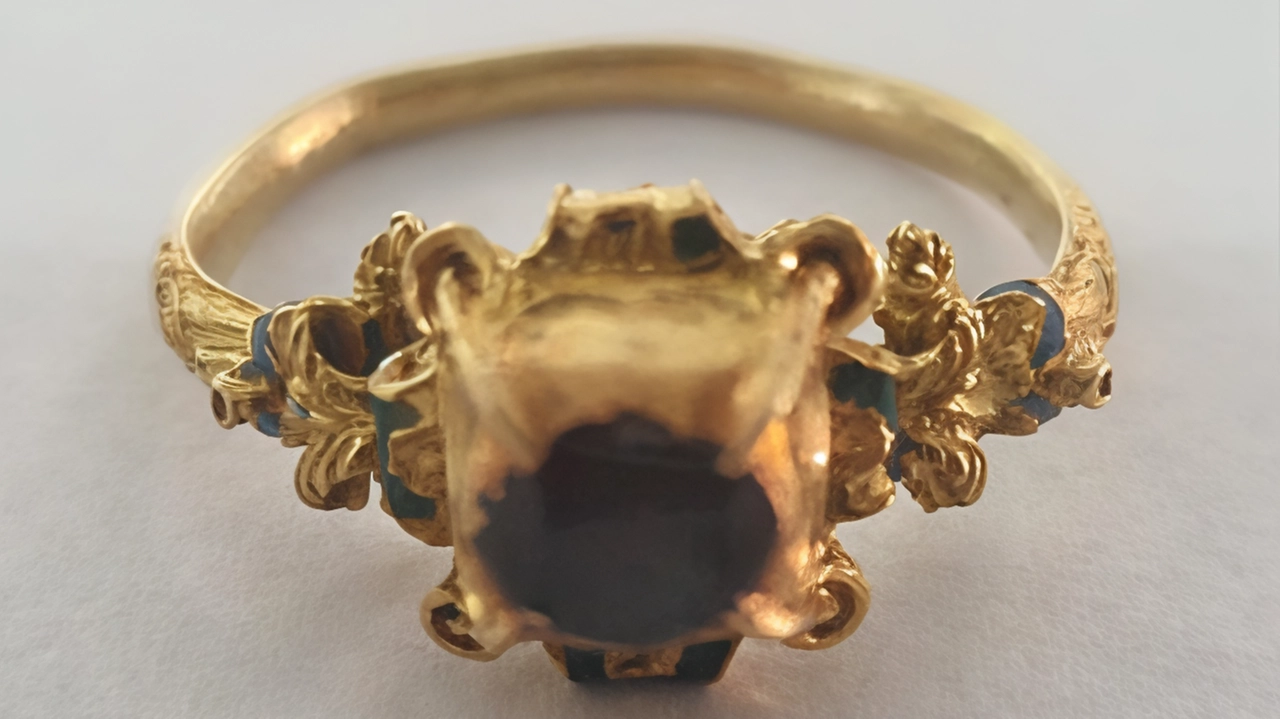 Un anello d'oro rinascimentale, recuperato dagli scavi a Piuro, potrebbe appartenere a un'importante personalità del XVII secolo. Esso sarà esposto durante l'Open Day degli scavi giovedì 10 alle 17 a Palazzo Vertemate-Franchi. Un anello d'oro rinascimentale, recuperato dagli scavi a Piuro, potrebbe appartenere a un'importante personalità del XVII secolo. Esso sarà esposto durante l'Open Day degli scavi giovedì 10 alle 17 a Palazzo Vertemate-Franchi.