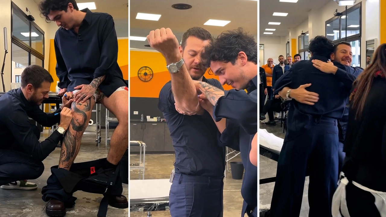 Alcuni frame dal video di Cattelan e Tananai e il loro tatuaggio per l'Inter
