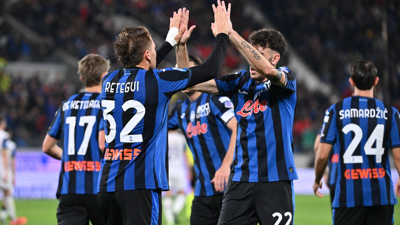 L'esultanza dell'Atalanta dopo il gol del 6 a 1 L'esultanza dell'Atalanta dopo il gol del 6 a 1
