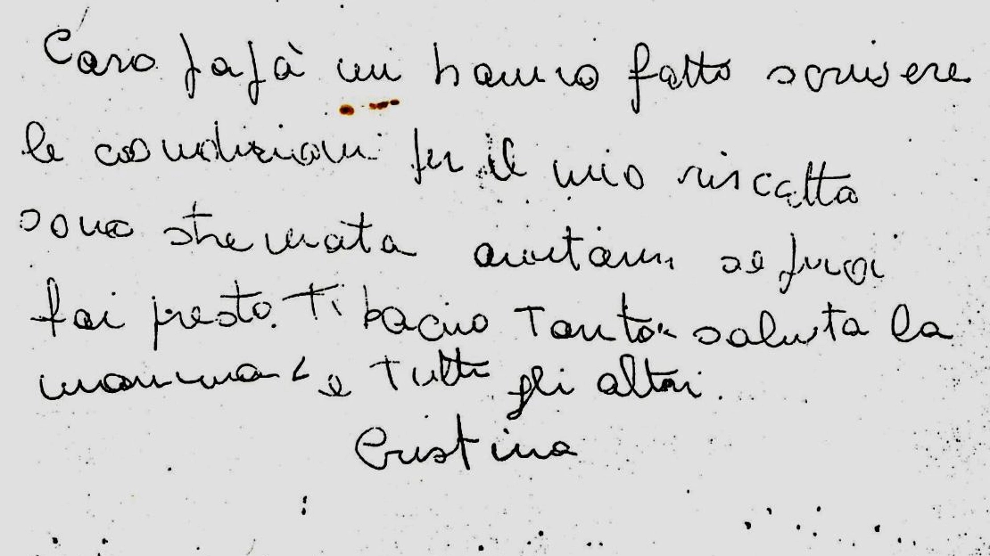La lettera scritta di proprio pugno da Cristina Mazzotti: la calligrafia è incerta e tremolante, la ragazza stava già molto male